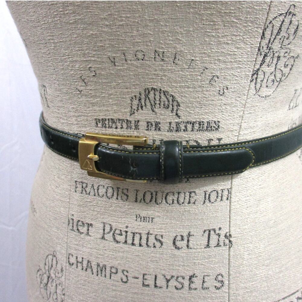 Vintage Liz Claiborne Dark Green Leather Skinny Belt Size Small